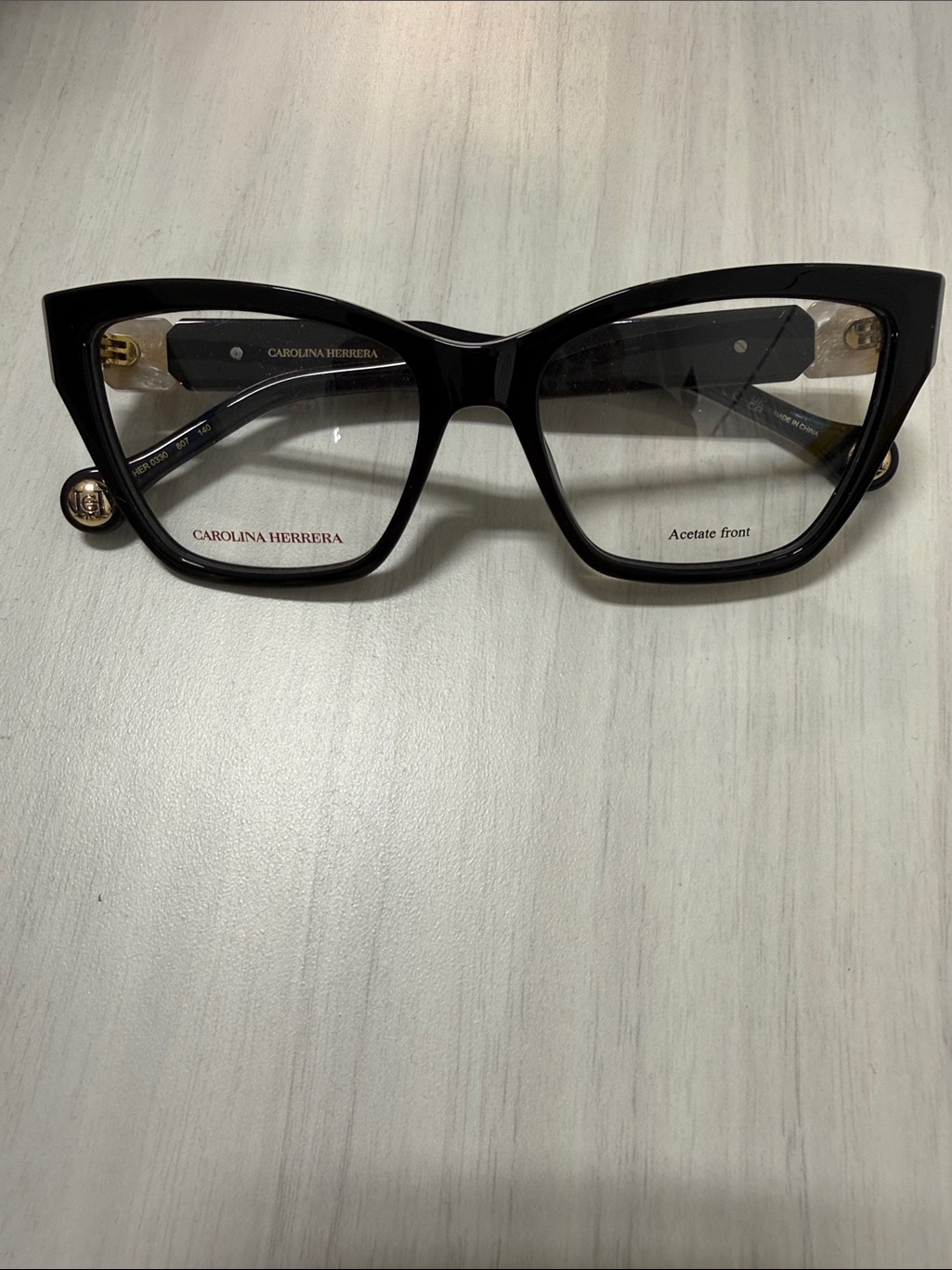 Carolina Herrera Her0330 Black Cat-Eye Acetate Glasses With Gold Accents